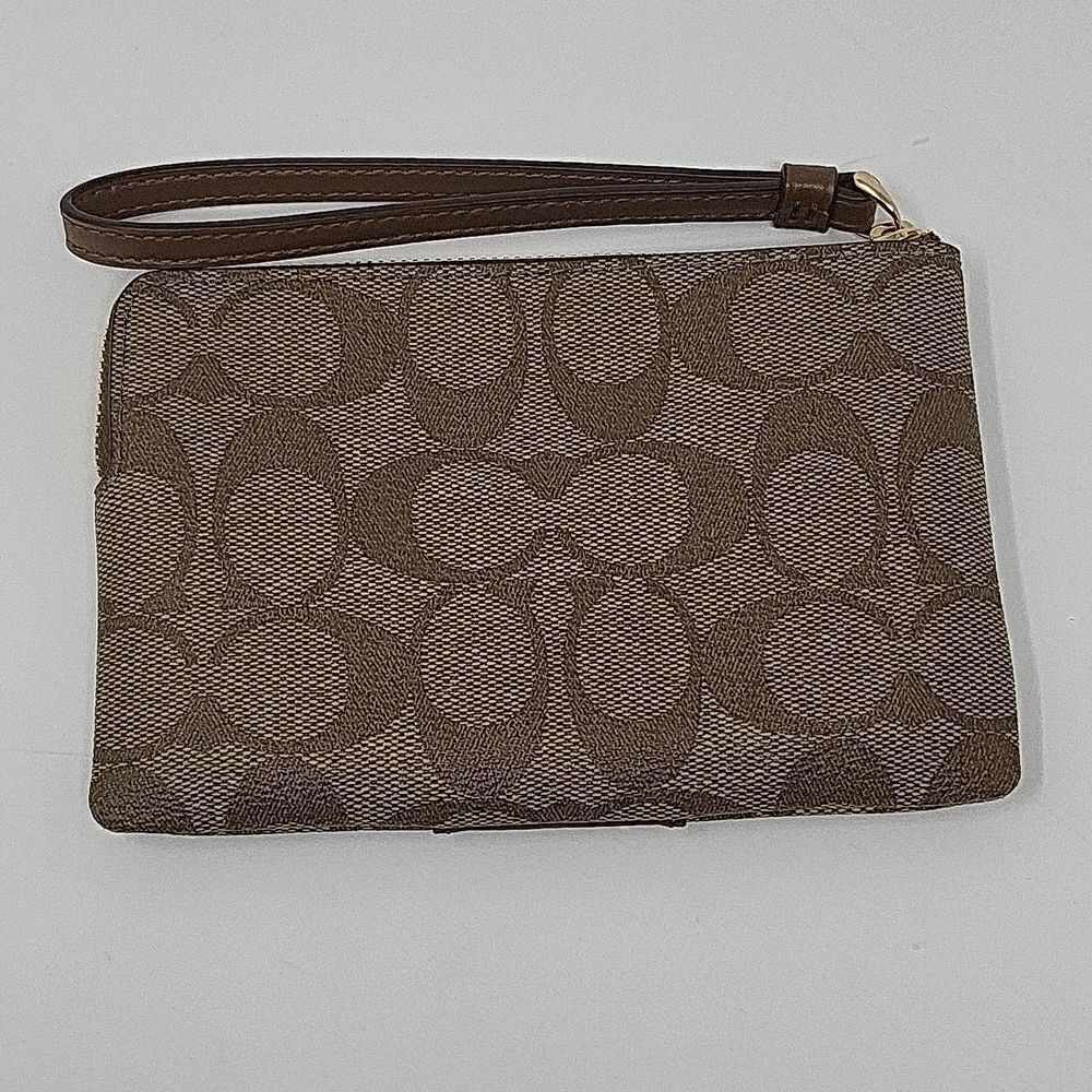 Coach F58035 Signature PVC Leather Corner Zip Wristlet - Beige - Picture 2 of 4